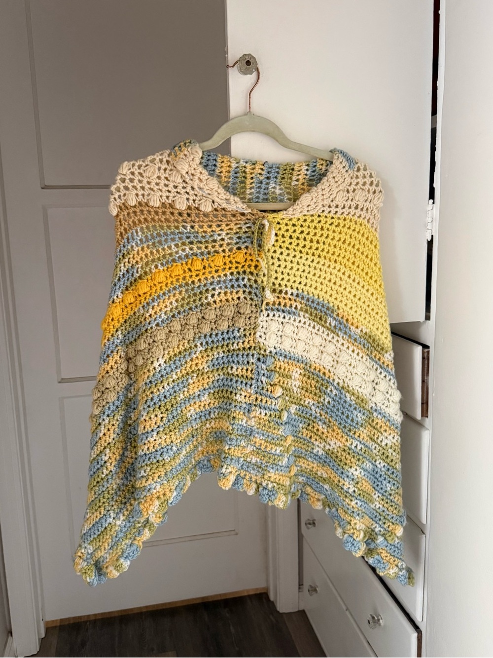 Vintage Cottagecore Handknit Colorful Poncho Cape
